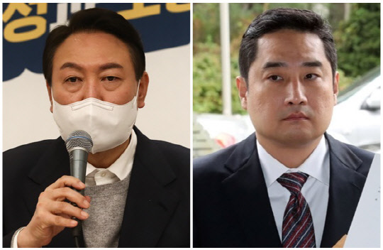 윤석열(왼쪽) 국민의힘 대선 후보와 강용석 변호사. 연합뉴스
